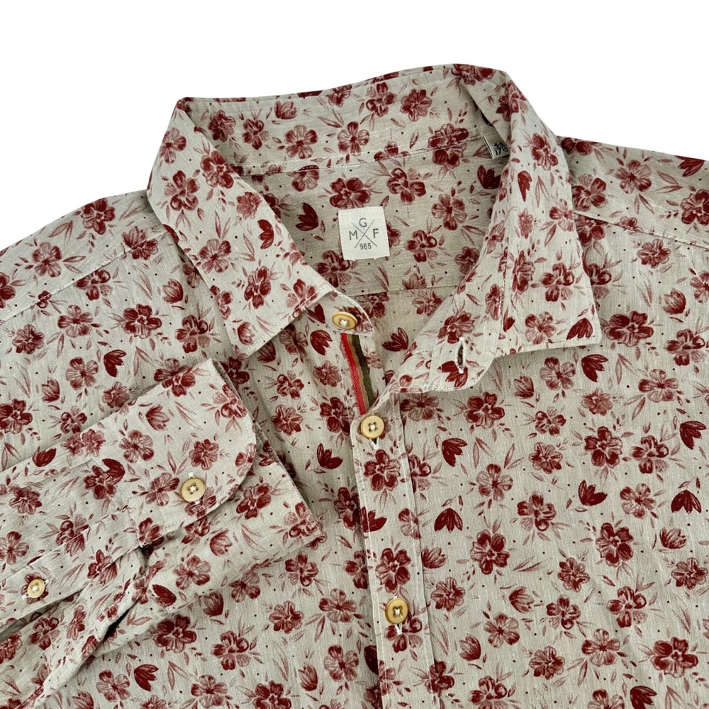 GMF 965 Mens Floral Print Button Down Shirt Linen‎ Cotton Blend Size 17 1/2